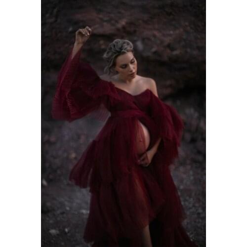 2020 Open Front Tulle Wedding Gown Maternity Dress For Photoshoot or Babyshower Photography Costume Dress