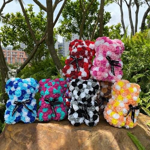 25cm Teddy Rose Bear Flower Bear PE Foam Fluffy Bubble Artificial Flower Romantic Valentines Day Gift