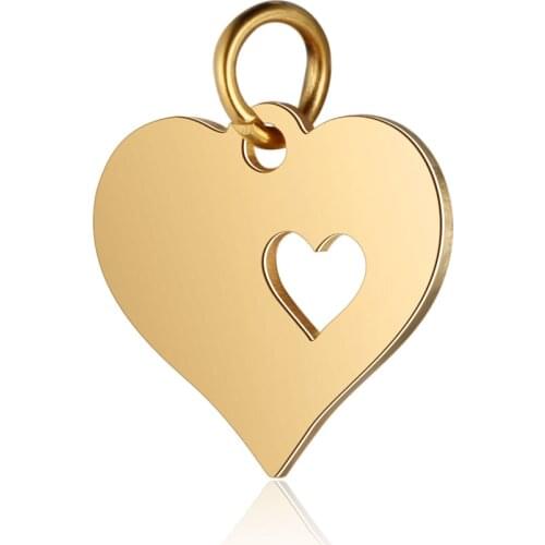 5pcs/Lot 316L Stainless Steel Gold Color Hollow Animal Paw Heart Love Charms Pendants for Jewelry Making DIY Handmade