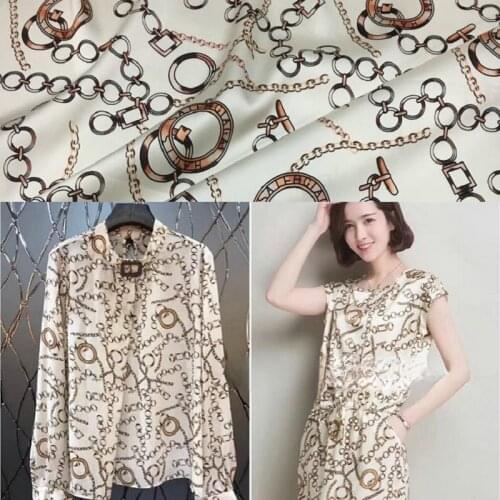 Brand chain printing digital printing 140cm wide heavy silk stretch satin cheongsam dress wide-leg pants shirt fabric cloth