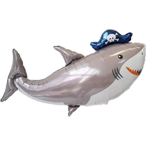 1pc Large Pirate Shark Shape Foil Balloons Happy Birthday Party Decorations Kids Ballons Inflatable Globos Babyshower Supplies