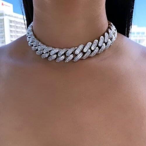 16mm big iced out bling Miami cuban choker necklace for women silver color color 5A cz cuban chain 16" 18"