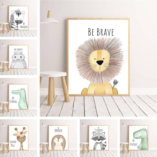 Nursery Animal Decoration Wall Art Poster Lion Dinosaur Zebra Canvas Paintings Sheets Pictures for Baby Room Decor Cartoon Print