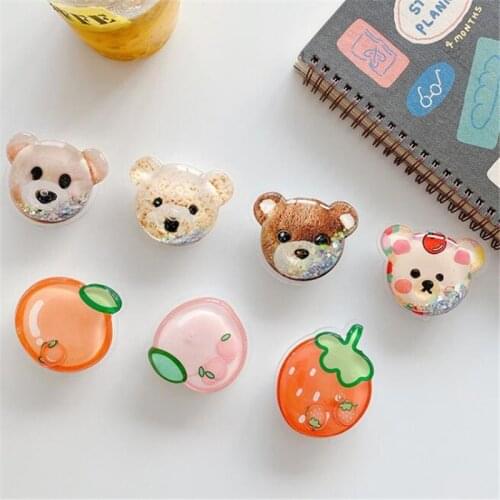 Cute Bear Fruits Quicksand Extend Grip Phone Case Holder For IPhone 11 12 Pro Plus X Xr Xs Max Finger Ring Stand Bracket