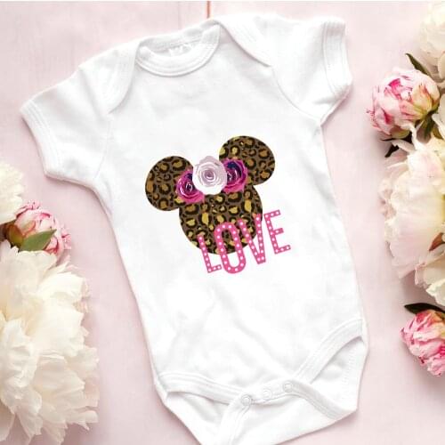 Baby Romper Minnie Mouse Head Flower Bow LOVE Graphic 3D Fashion Cute Infant Bodysuits Girl Boy Toddler Clothes