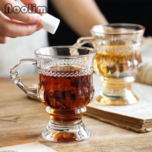 European Heat Resistant Glass Tea Cup Transparent Retro Coffee Beer Mug Bar Goblet Champagne Wine Glass Office Drinkware 125ML