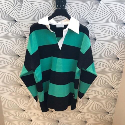 Patads French womens dress, autumn and winter hip hop Street wide stripe square neck T-shirt oubarbe s2680h