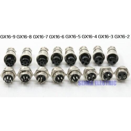 1 Set 16mm Female + Male Cable Aviation Adapter Socket Plug 2P 3P 4P 5P 6P 7P 8P 9P Wire Metal Panel Connector GX16