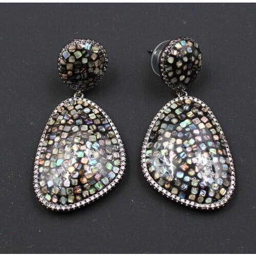 GuaiGuai Jewelry Natural Green Rainbow Abalone Paua Shell Gunmetal Plated Stud Earrings Handmade For Women