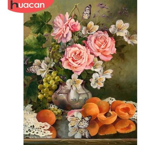 HUACAN Pictures By Numbers Flower Vase DIY Frame Painting By Numbers Butterfly On Canvas DIY Home Decoration Gift 60x75cm