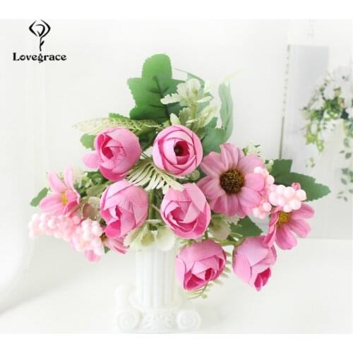5Pcs Artificial Flowers Bouquet Beautiful Silk Tea Roses Wedding Home Table Decor Arrange Fake Plants Valentines Day Present