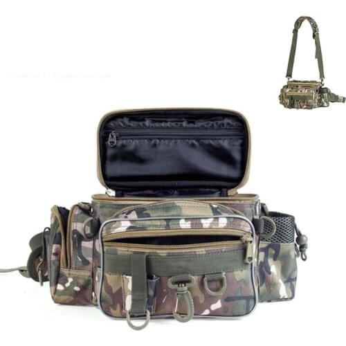 Camouflage Fishing Gear Waist Bag Fishing Tackle Pouch Fishing Rod Storage Shoulder Bag Fishing Stuff Sling Bag Large Capacity