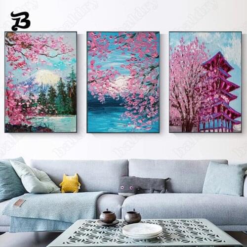 Canvas Painting for Living Room Landscape Mount Fuji and Cherry Blossoms In Japan Wall Art Posters Prints Home Wall Decoration