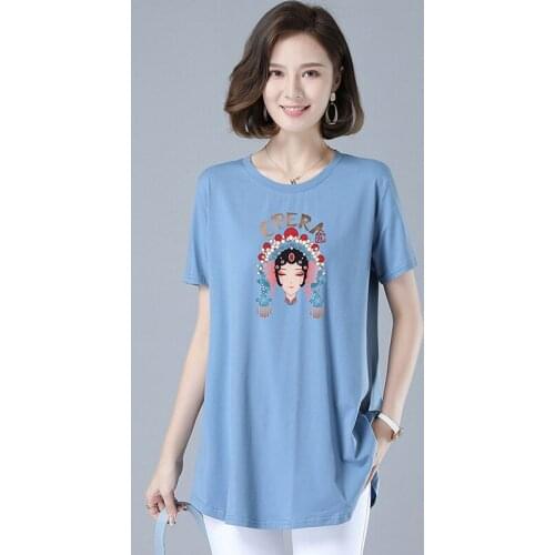 M-4XL New Women T-shirt Summer 2021 Chinese Style Fashion Casual Short Sleeve Print Loose Cotton T-shirt Basics Tee Tops