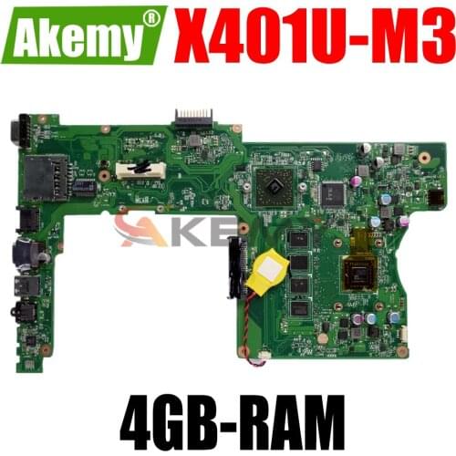 AKEMY X401U-M3 LaptopMotherboard For ASUS X501U (15-inch) X401U (14-inch) X301U (13-inch) Original Mainboard 4GB-RAM E2-2100 CPU