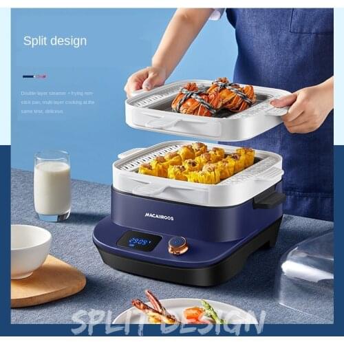 Multifunction Electric Food Steamers Home Cooking Steam Boiling Pot Steam Box Double Layer Fully Automatic Not Sticky Frying Pan