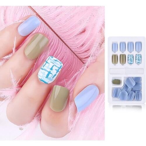30Pcs/set Checkered Full Cover Tips False Nail Art Design Artificial Nails DIY Fashion Fake Nail Press On Tip
