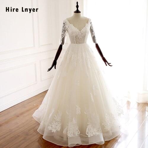 HIRE LNYER New Arrive V-neck Backless Appliques Full Beading Sequins Perspective Sexy Wedding Dresses Plus Size Gelinlik