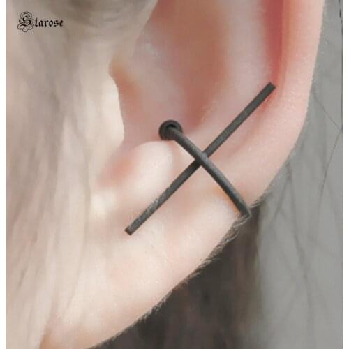 Starose 2 pcs/lot New Trendy Cross Ear Cuff Fake Earrings Ear Piercing Helix Piercing Clip on Earring Fake Piercing Body Jewelry