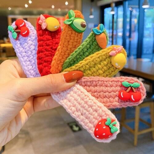 New Children Cute Knitting Avocado Cherry Strawberry Carrot Ornament Hair Clips Girls Lovely Hairpins Kids Hair Accessories