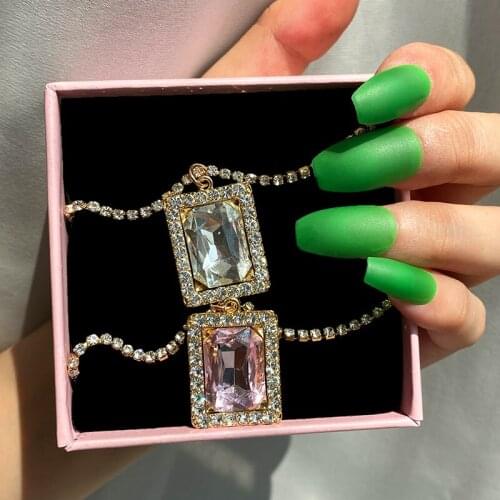 BYNOUCK Multicolor Crystal Pendant Tennis Womens Necklace Bling Square Charms Rhinestone Necklaces Jewelry For Men Women Gifts