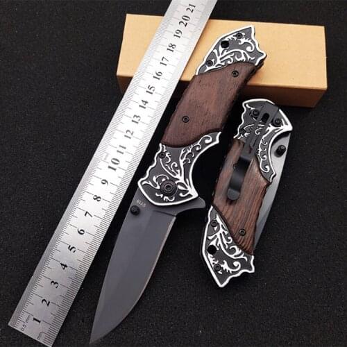 Free shipping new product Outdoor camping folding knife Wooden handle self-defense portable camping tool Household knife