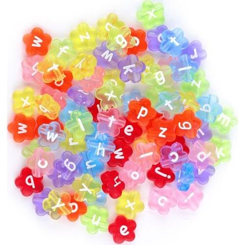 Potosala 100pc 11mm Flower Shape Letter Beads Acrylic Candy Color Loose Spacer Beads For DIY Jewelry Accessories Bracelet Making