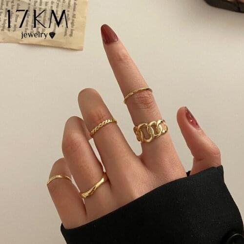 Simple Gold Thick Chain Rings Set For Women Girls Gothic Geometric Wide Chain Finger Ring 2021 Wedding Party Jewelry