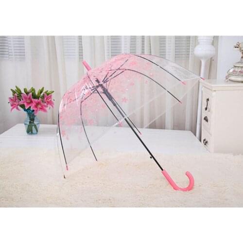 Romantic Transparent Clear Flowers Bubble Dome Umbrella Half Automatic For Wind Heavy Rain 97BB