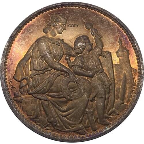 Switzerland 1865 Swiss 5 Francs Schaffhausen Shooting Festival Cupronickel Silver Plated Old Souvenir Gift Collectible Coin