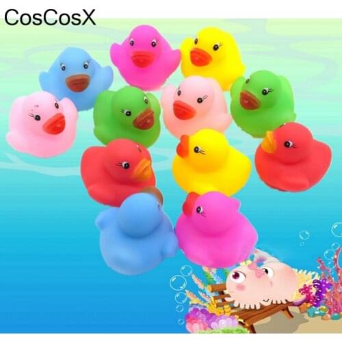 TOYZHIJIA 12pcs Mini Colorful Rubber Float Squeaky Sound Duck Bath Toy Baby Bathroom Water Pool Funny Toys for Girls Boys Gifts