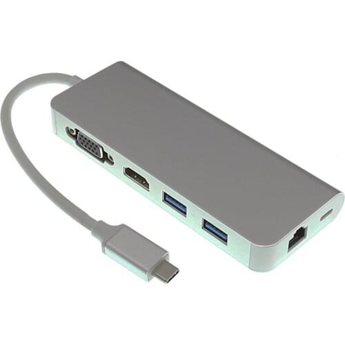 6 in 1 Thunderbolt 3 USB 3.1 USB -C Type C Hub with 4K 30hz HDMI VGA 1000M Gigabit RJ45 USB 3.0 Hub Type C PD Charging Adapter