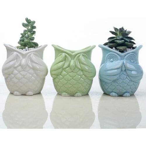 Cute Owl Shape Ceramic Flowerpot Desktop Balcony Home Furnishings Can Be Used As Birthday Gifts