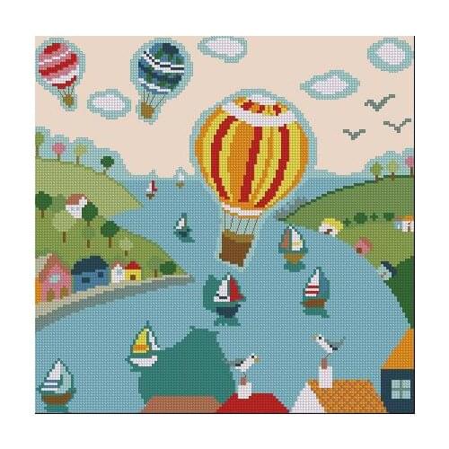 Cartoon Hot Air Balloon, Playground Top Quality Embroidery Needlework 14CT Unprinted Cross Stitch Kits DIY Arts Handmade Decor