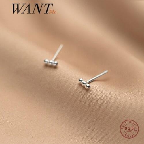 WANTME Genuine 925 Sterling Silver Minimalism Bead Mini Small Stud Earrings for Women Daily Life Office Charming Jewelry Gift