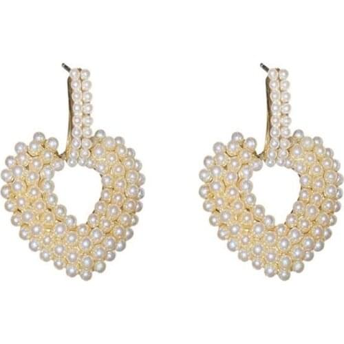 Luxury Pearl Heart shaped Womens Earrings Romantic Wedding Bridal Stud Earrings Accessories Exquisite Feminine Jewellery