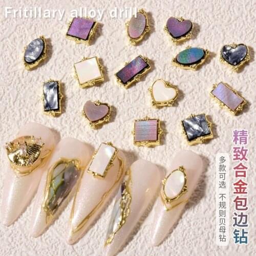 10pcs/lot 3D Love Heart Oval Square Metal Edging Shell Alloy Nail Art Manicure Nails Accessories DIY Nail Decorations Charms