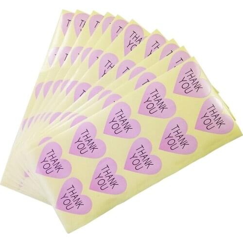 1000pcs/lot Sweet Heart 'THANK YOU' Pink Seal Sticker Kraft Paper Material Sticker DIY Multifunction Handmade Gift Sticker