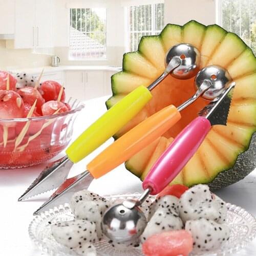 2in1 Fruit Tools Fruit Carving Gadge Knife Fruit Platter Ice Cream Platter Spoon DIY Fruit Carving Tool Watermelon Cutter Slicer
