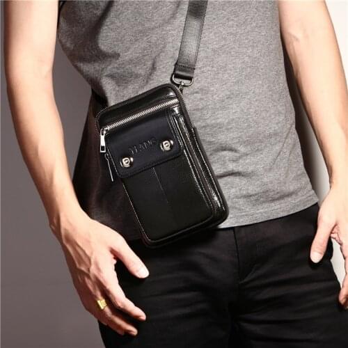 2 IN 1 Men Business 100% Genuine Leather Mini Waist Packs Belt Bags Natural Cowhide Vintage Leather Man Messenger Bags