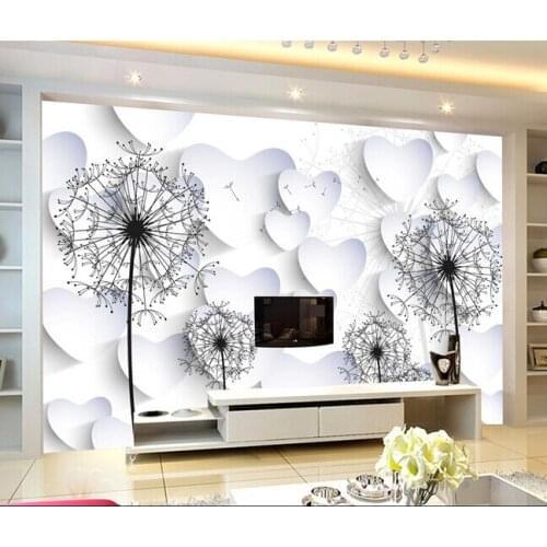 Custom 3D murals, 3D stereo love dandelion, living room sofa TV wall children bedroom wall paper