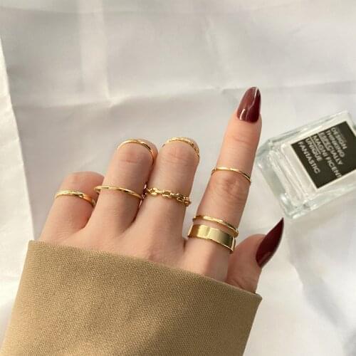 7Pcs Sets 2021 New Simple Golden Silver Jewelry Female Creative Personality Retro Chain Womens Ring Fashion Style Girl Student