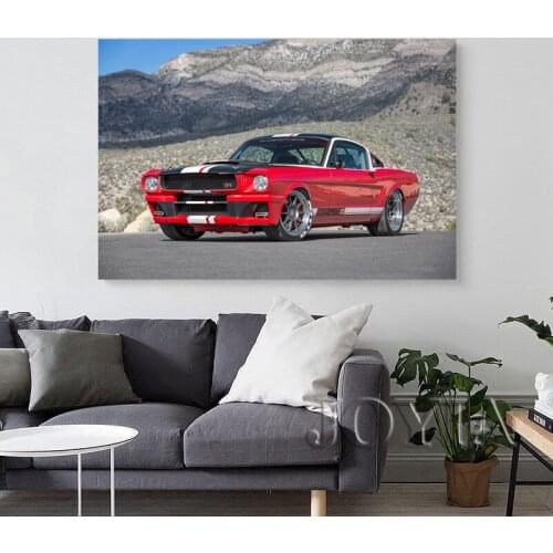 Classic Ford Mustang Muscle Car Red Tuning Vehicle Wallpaper Posters and Prints Wall Art Canvas Paintings For Living Room Decor