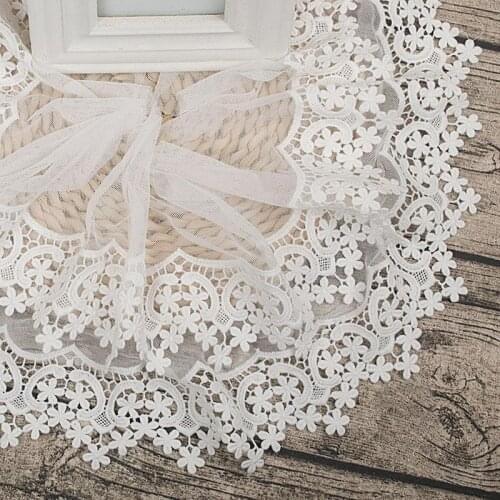 White layers soluble cotton Flower embroidered mesh Lace trim fabric for dress diy sewing craft -QX