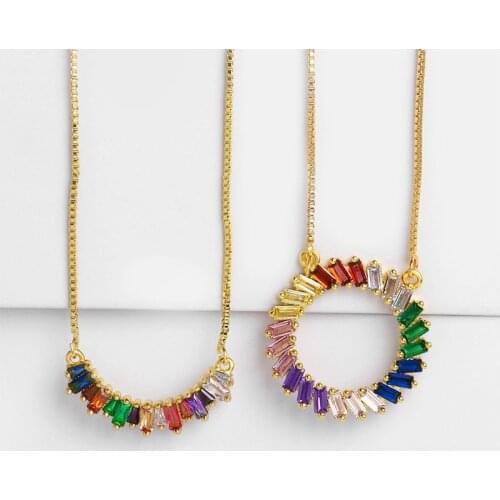 Bohemia Rainbow CZ Necklace for Women Fashion Statement Geometric Colorful Cubic Zirconia Pendant Necklace Party Wedding Jewelry