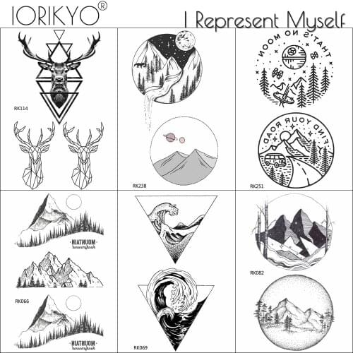 Black Water Transfer Triangle Waves Peak Tattoo Temporary Fake For Men Arm Tattoos Stickers For Women Body Chest Tatto Custom