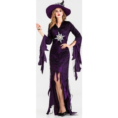 Halloween Masquerade Party Demon Witch Purple Irregular Long Dress Day of the Dead Horror Vampire Zombie Cosplay Costume