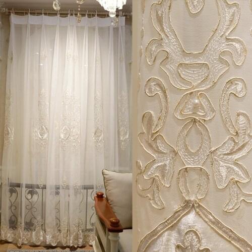 European Royal High Quality Elegant White Embroidered Voile Curtain For Living Room Luxury Custom Classic tulle For Bedroom