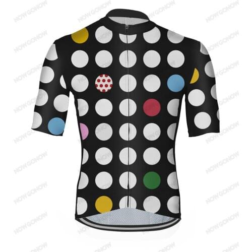Classic Tour Dots Cycling Jersey Men Team Black Yellow Red Green Short Sleeve Outdoor Racing Bike Clothing Wear Road Mountain