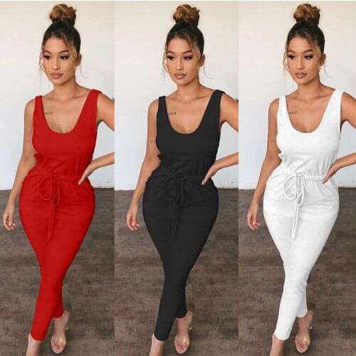 Wantmove womens new sleeveless crop tank top high waist lace up cationic fleece sexy casual jumpsuit rompers AM795